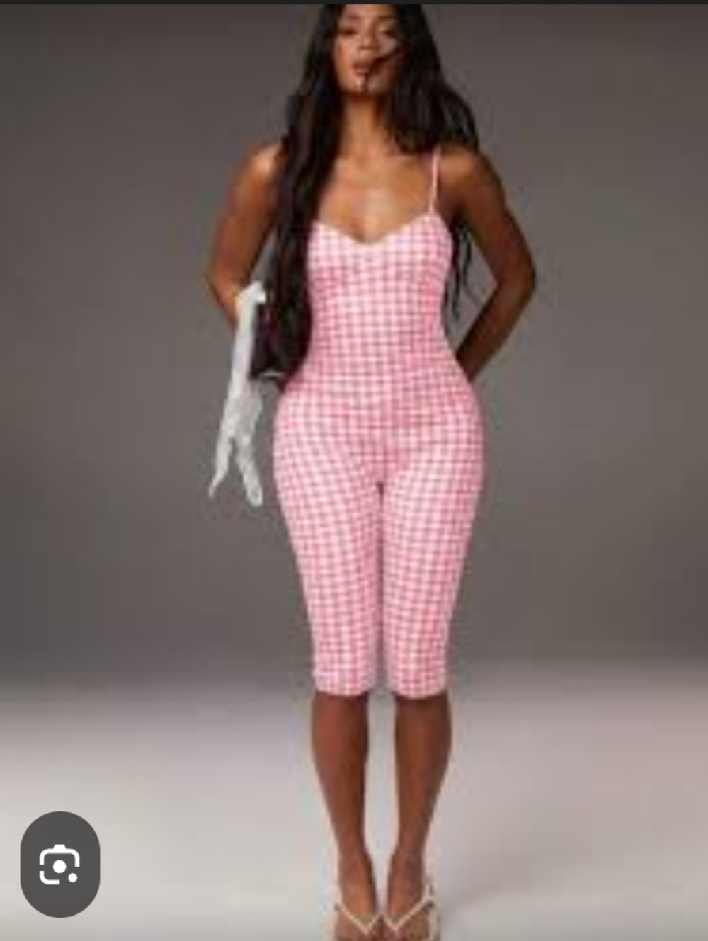 Pink Gingham Spaghetti-Strap capri Jumpsuit🆕💐🩷